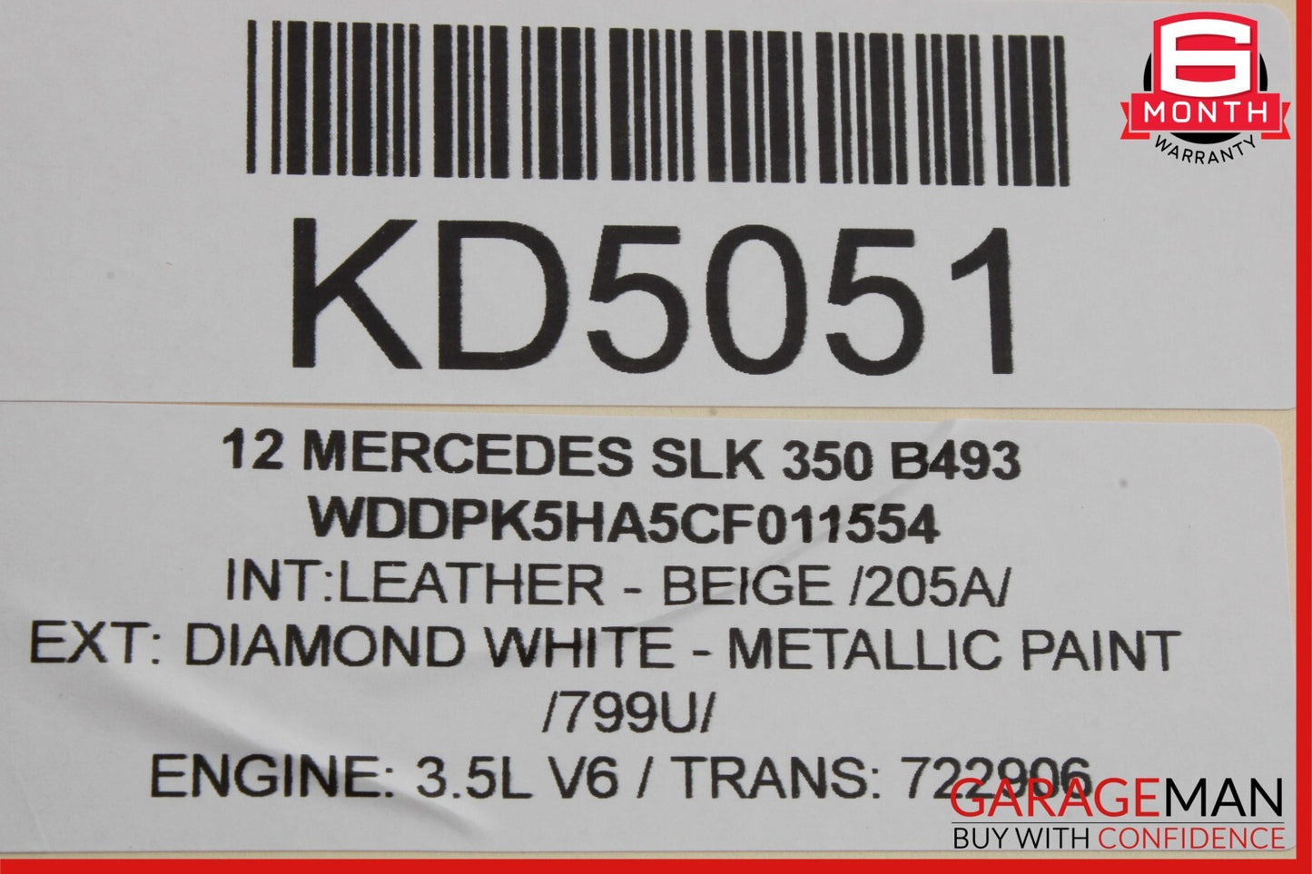 12-20 Mercedes R172 SLK350 SLC300 Right Passenger Door Airbag 1728602602 OEM
