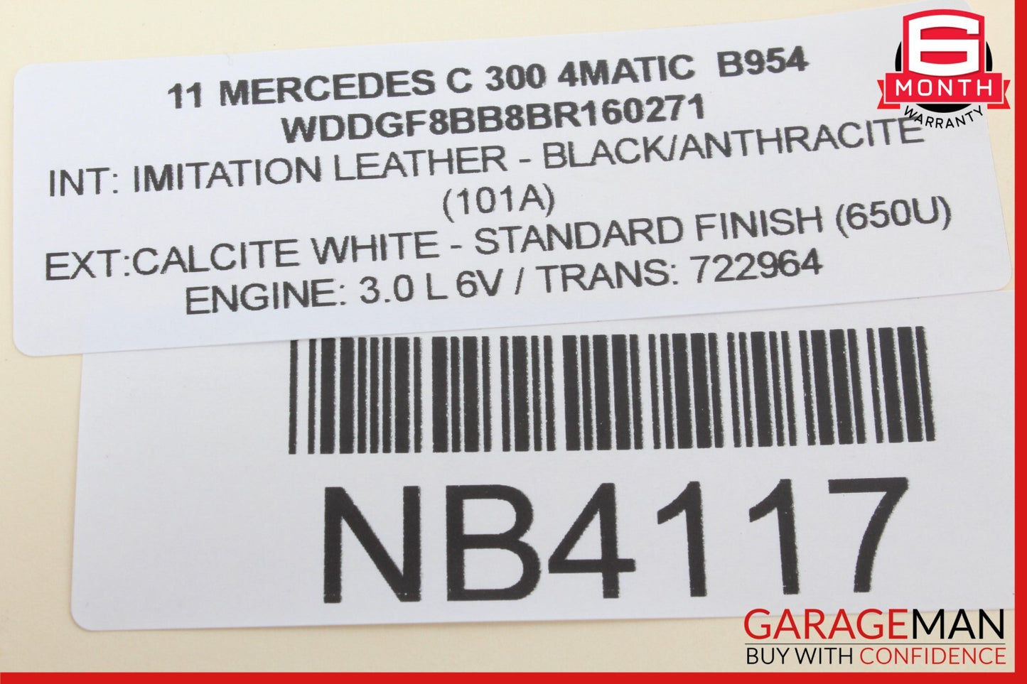 08-14 Mercedes W204 C300 4MATIC Right Side Roof Curtain Airbag Air Bag OEM