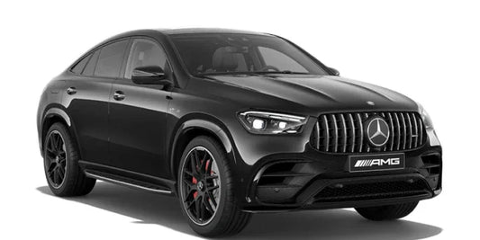 Black Mercedes-AMG GLE 63 Coupe with aggressive front grille and performance wheels