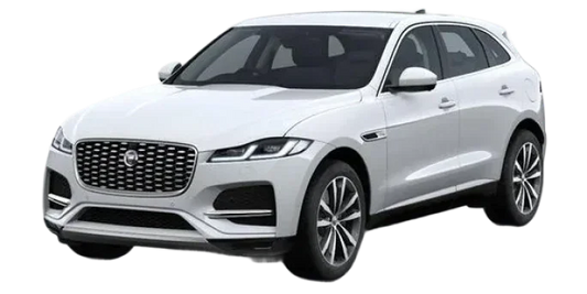 White Jaguar SUV with sleek design and alloy wheels, ideal for European vehicle parts