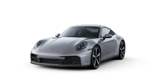 Silver Porsche 911 sports car with black rims, sleek European design for performance enthusiasts