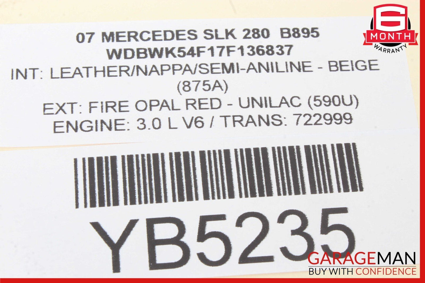 05-11 Mercedes R171 SLK280 Rear Left Convertible Roof Top Trunk Lid Cylinder OEM