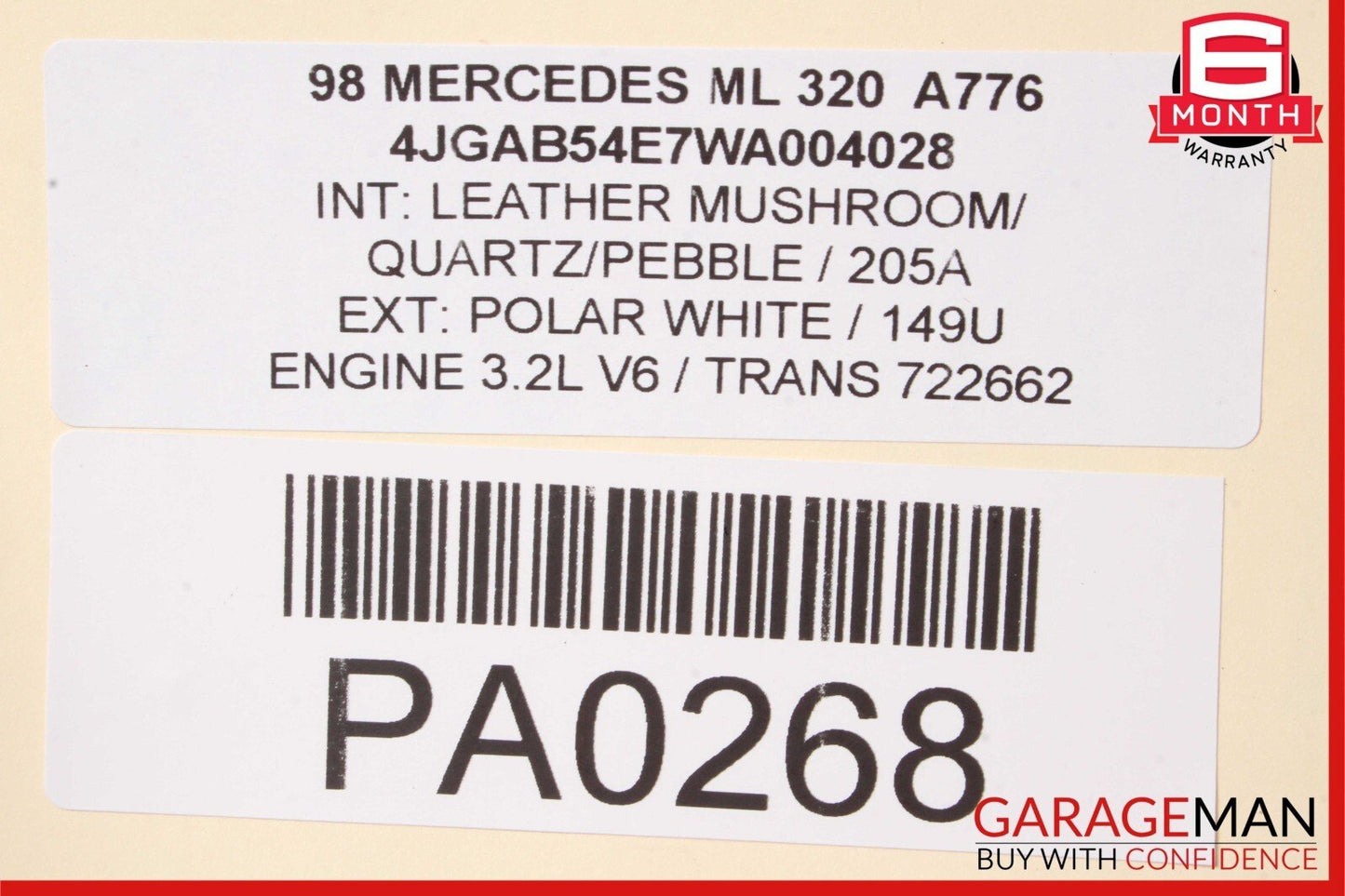98-05 Mercedes W163 ML320 Left Side Rocker Skirt Molding Panel Aftermarket White