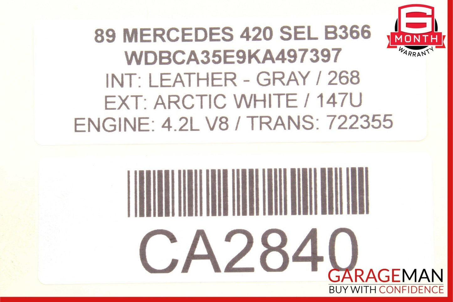 86-91 Mercedes W126 420SEL Rear Left Side Window Switch 1268206210 OEM