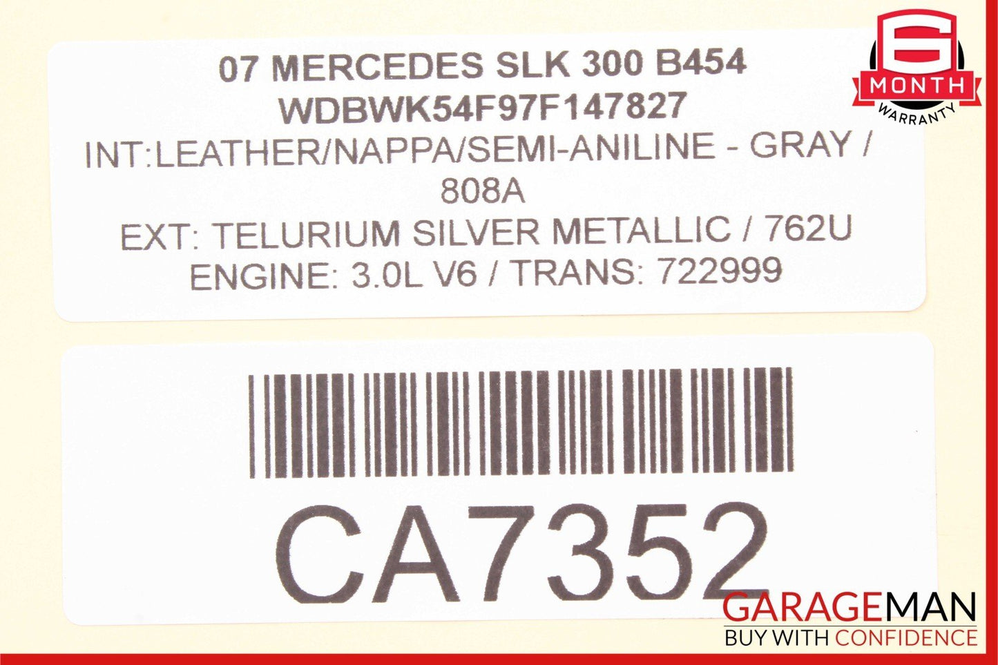 05-11 Mercedes R171 SLK280 Front Left / Right Side Seat Headrest Head Rest Gray