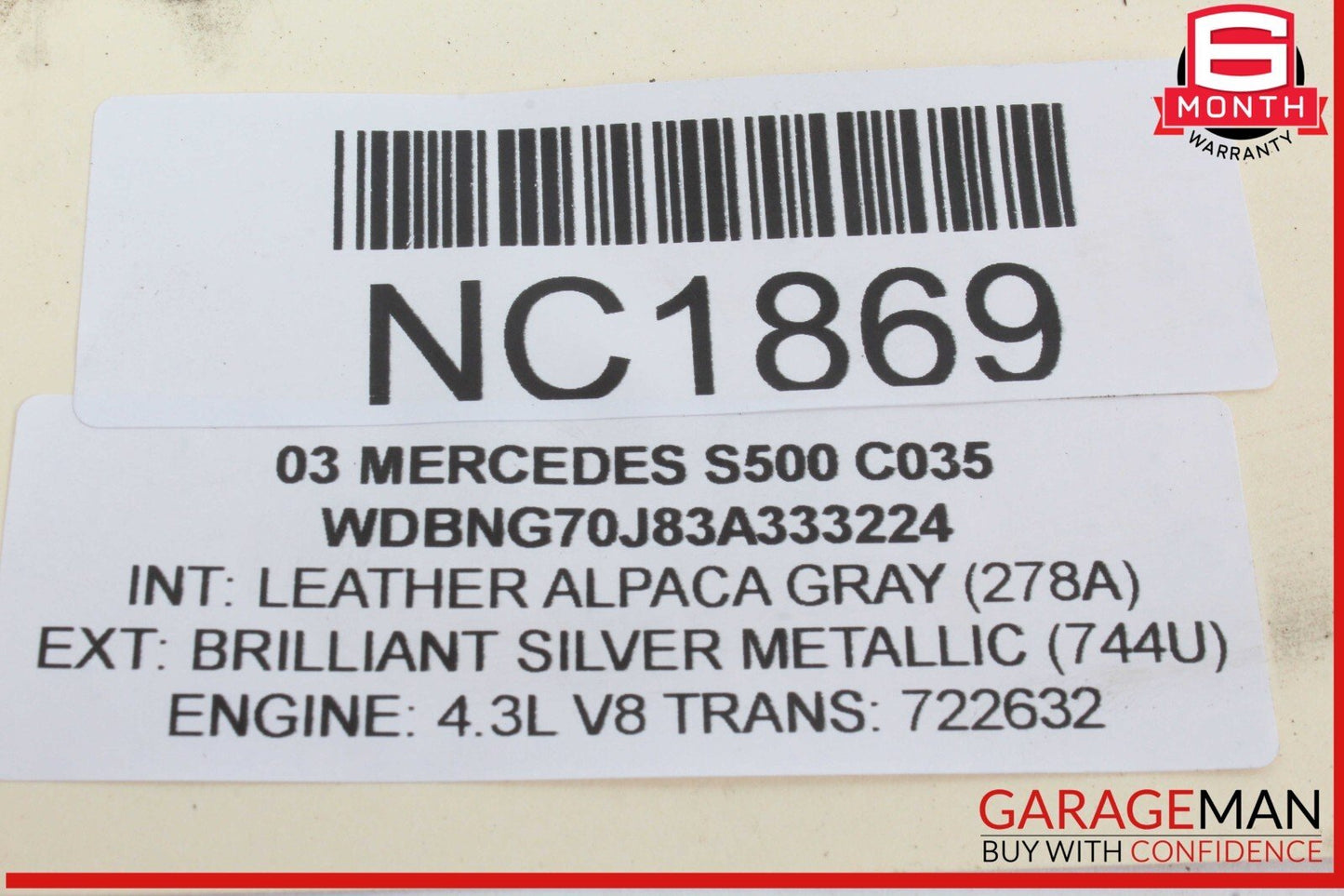 00-06 Mercedes W220 S500 Rear Right Passenger Side Window Regulator Motor OEM