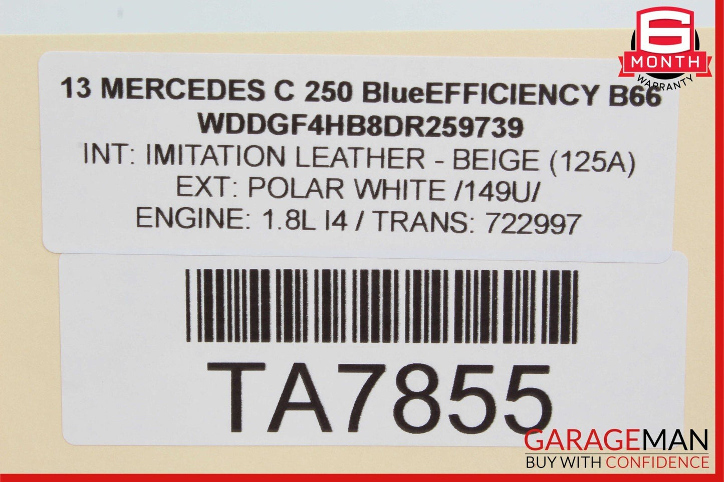 08-14 Mercedes W204 C250 Rear Right Passenger Side Door Window Regulator Motor