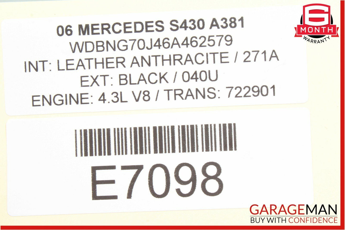 03-06 Mercedes W220 S430 Front Right / Left Seat Headrest Head Rest Anthracite