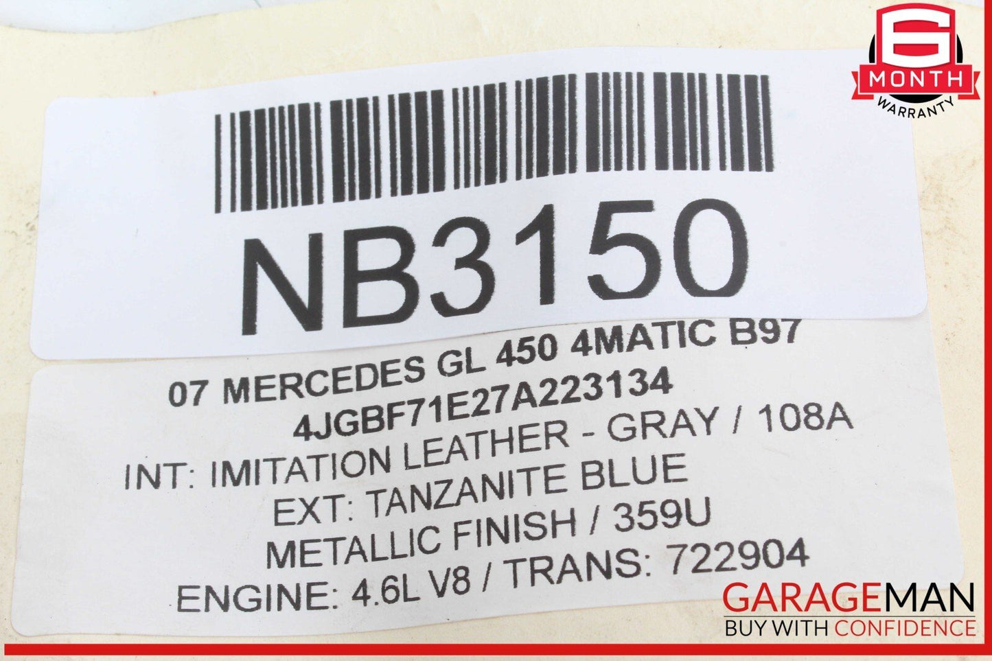 07-12 Mercedes X164 GL450 GL550 2nd Row Right Passenger Side Seat Belt OEM