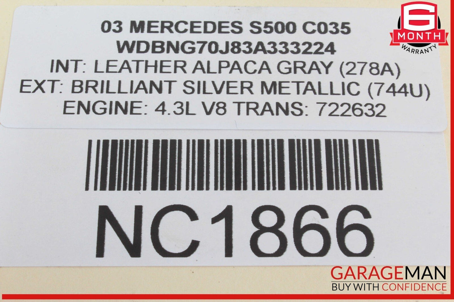 00-06 Mercedes W220 S500 Front Right Passenger Side Window Regulator Motor OEM