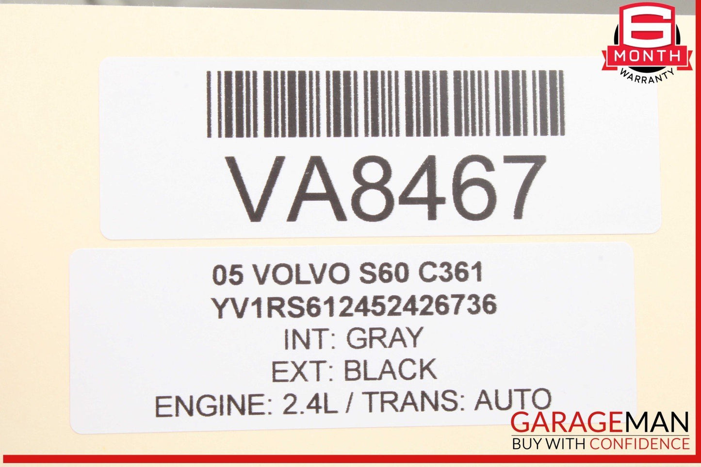 05-09 Volvo S60 Front Left Driver Side Sun Visor Gray OEM