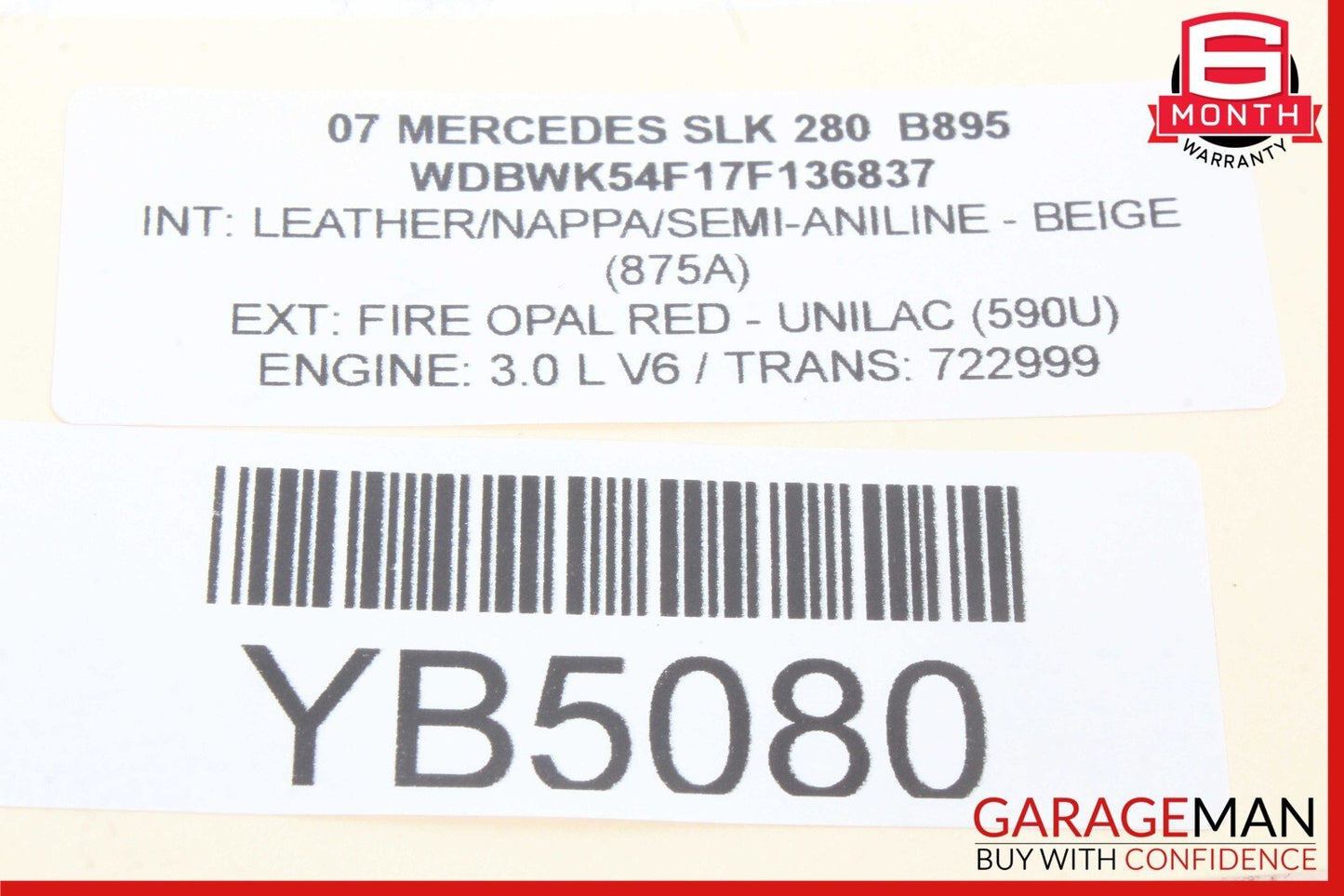 05-11 Mercedes R171 SLK280 SLK350 Rear Right Convertible Top Trunk Lid Cylinder