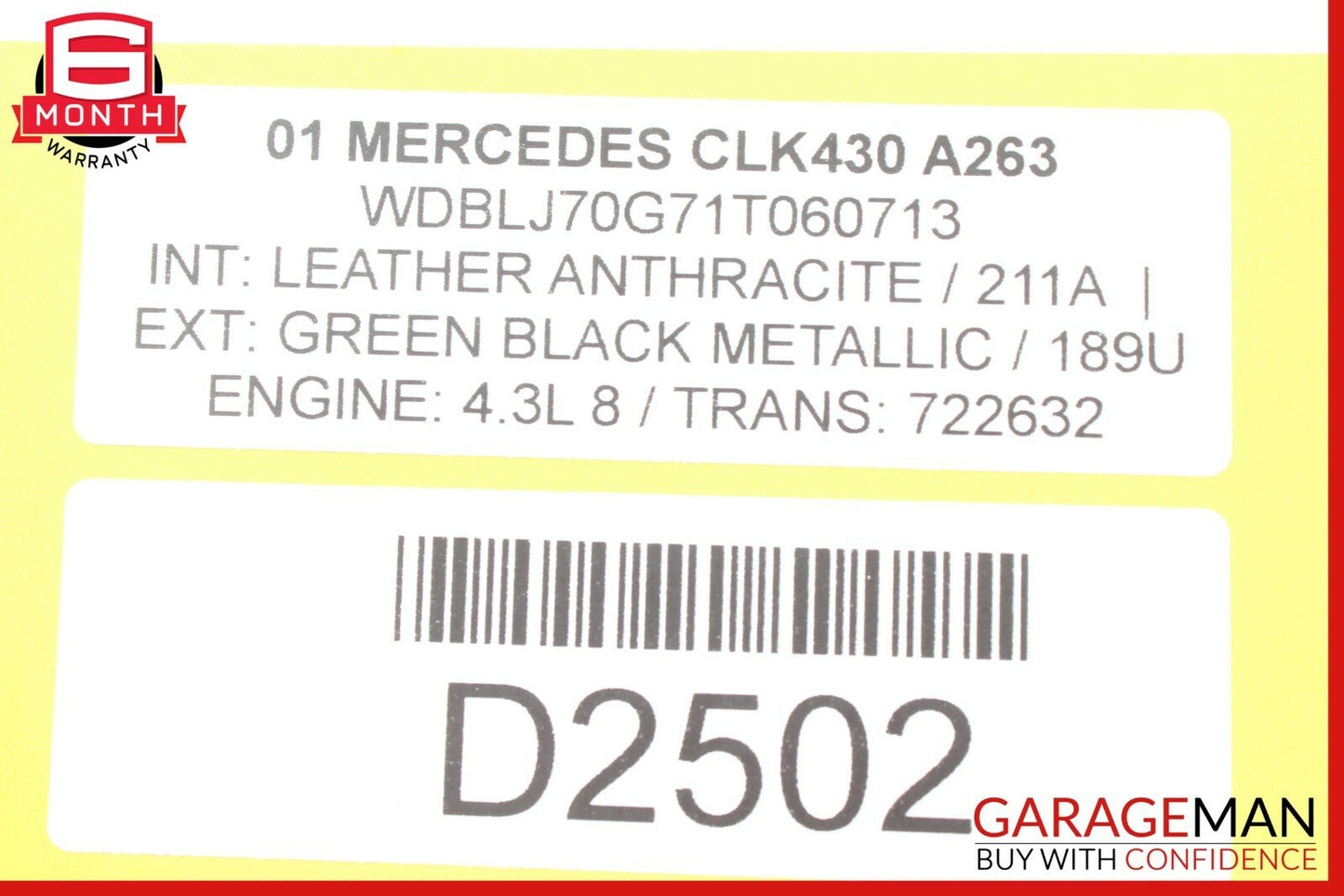 98-03 Mercedes W208 CLK430 Front Left Side Exterior Door Handle Green Black OEM