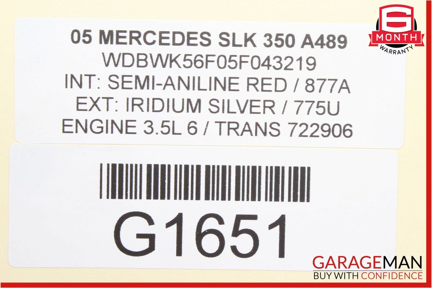 05-11 Mercedes R171 SLK350 Rear Right Convertible Top Side Trunk Lid Cylinder