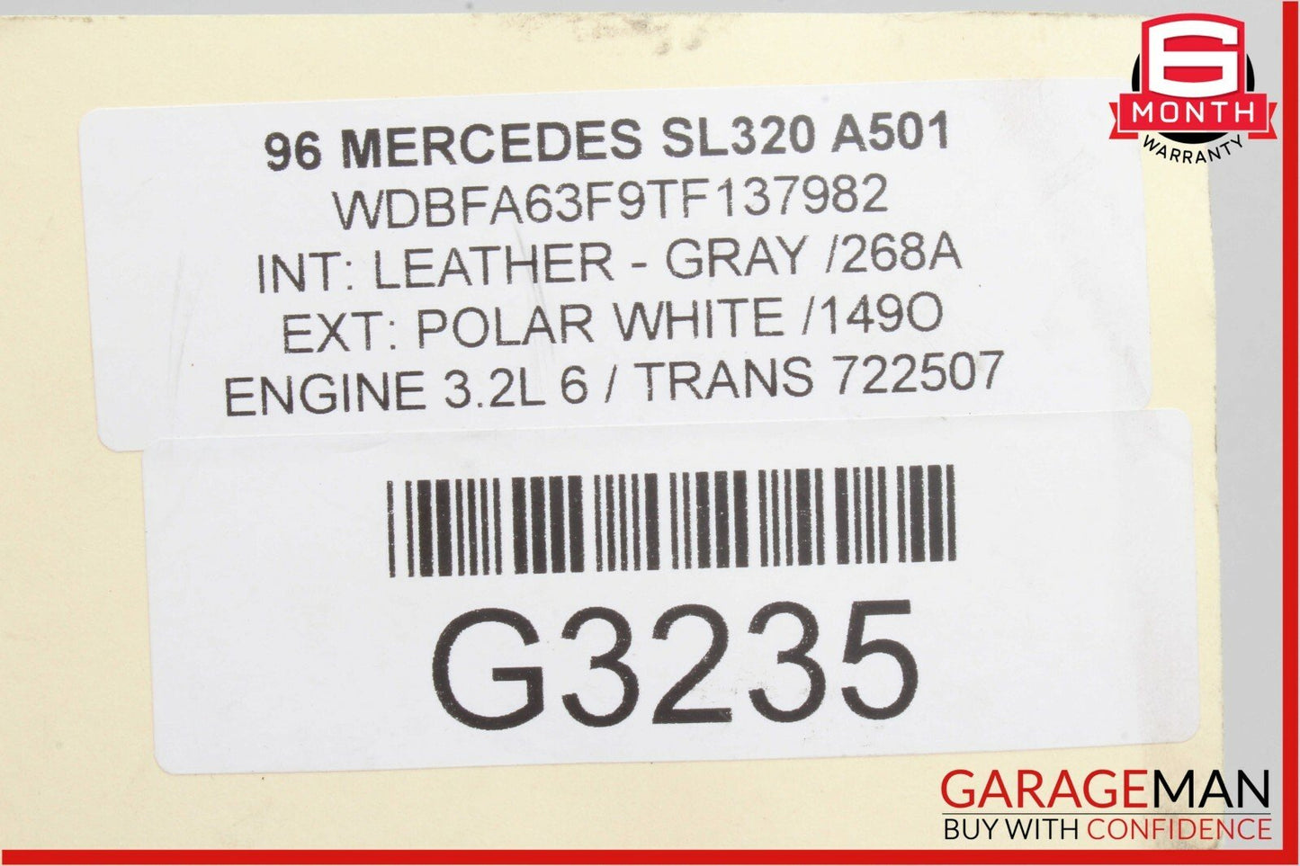 90-96 Mercedes R129 SL320 Front Right Side Mirror Door Rear View Polar White
