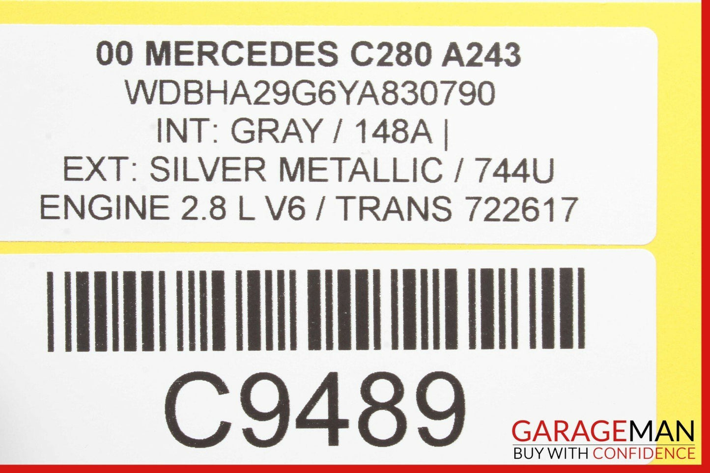 94-00 Mercedes W202 C280 Front Left Side Top Upper Seat Cushion Cover Gray OEM