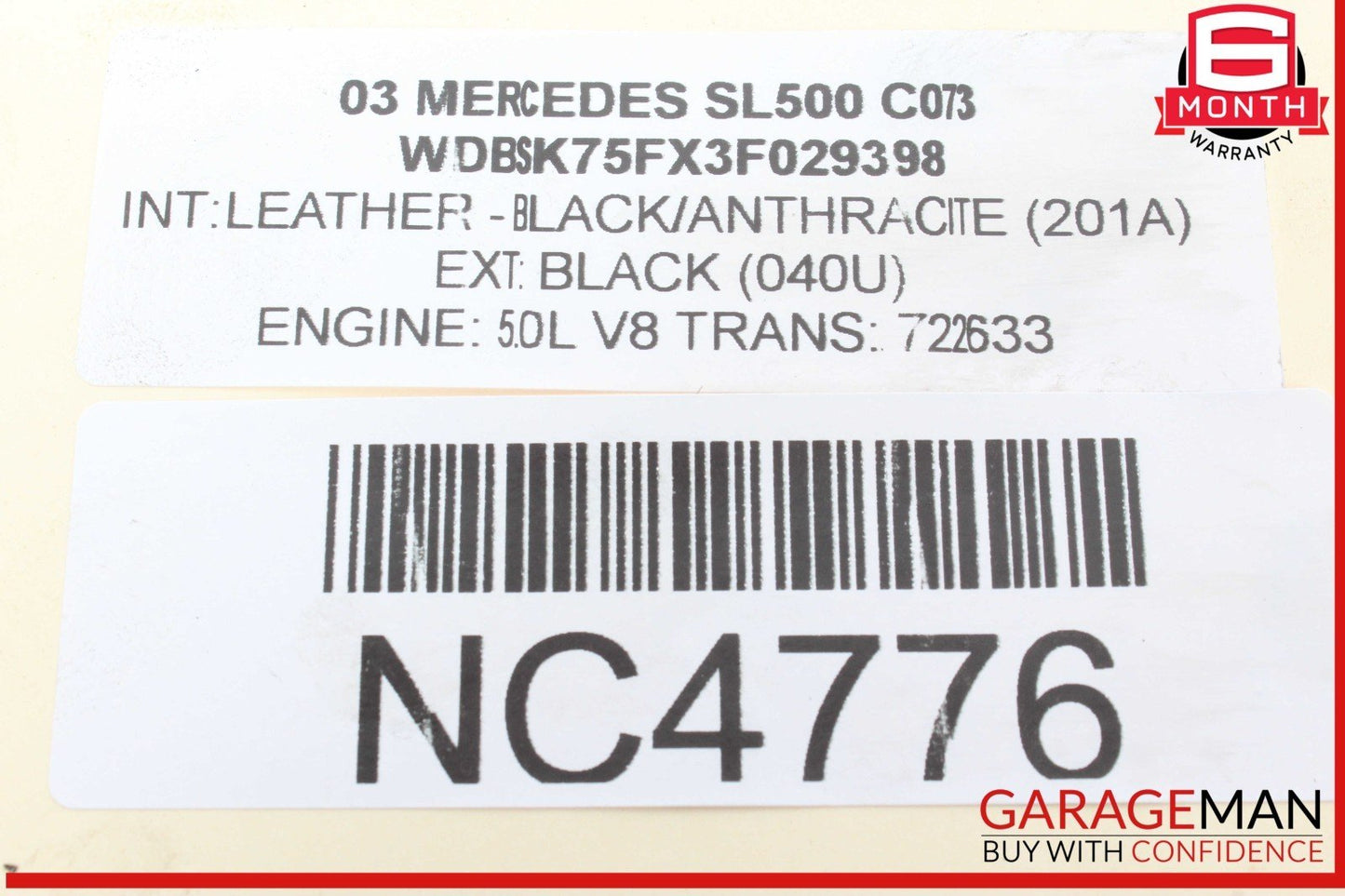 03-12 Mercedes R230 SL500 Convertible Top Right Side Load Assist Cylinder