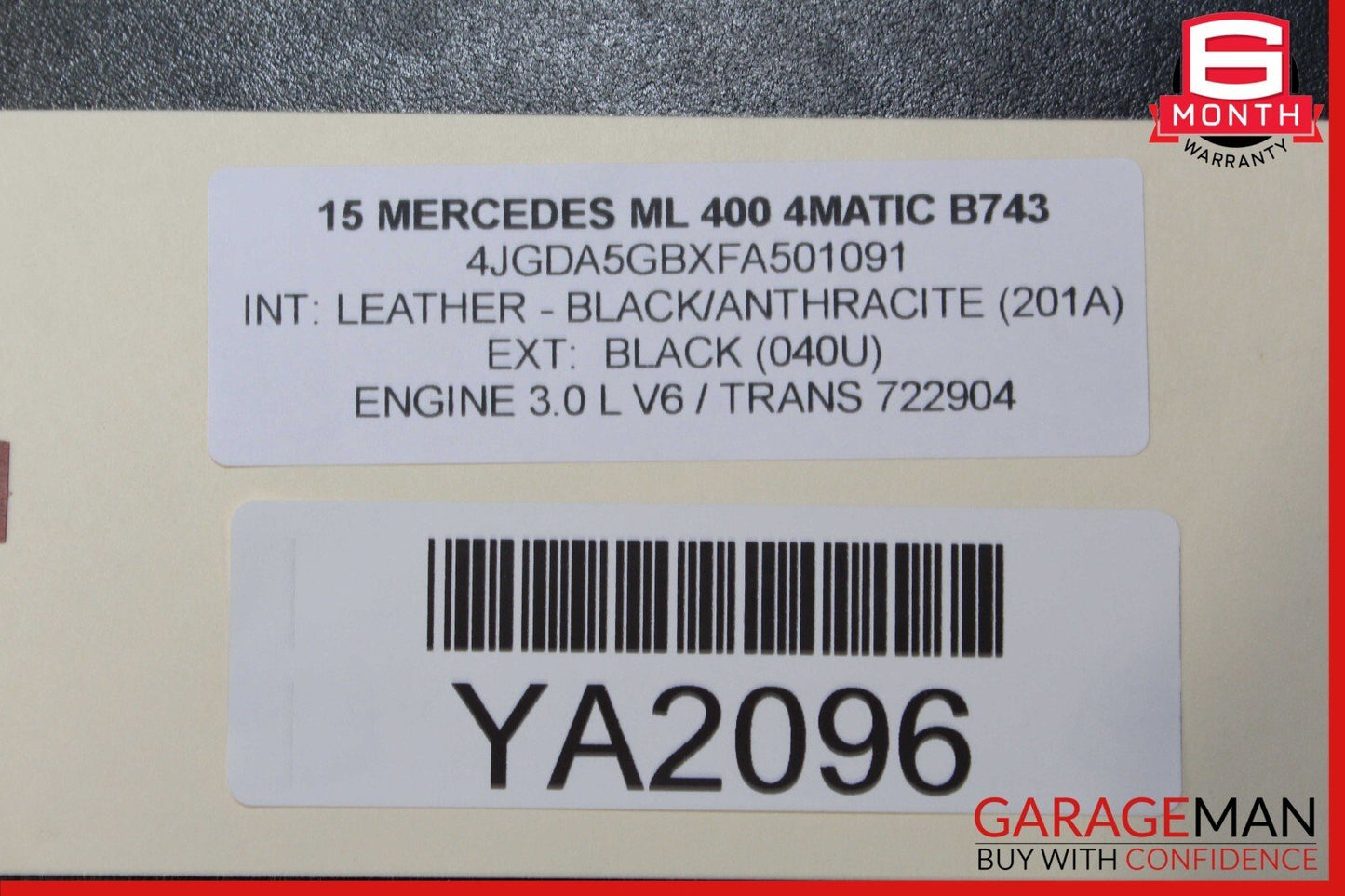 12-15 Mercedes W166 ML400 Rear Right Side Top Upper Seat Cushion Cover Black