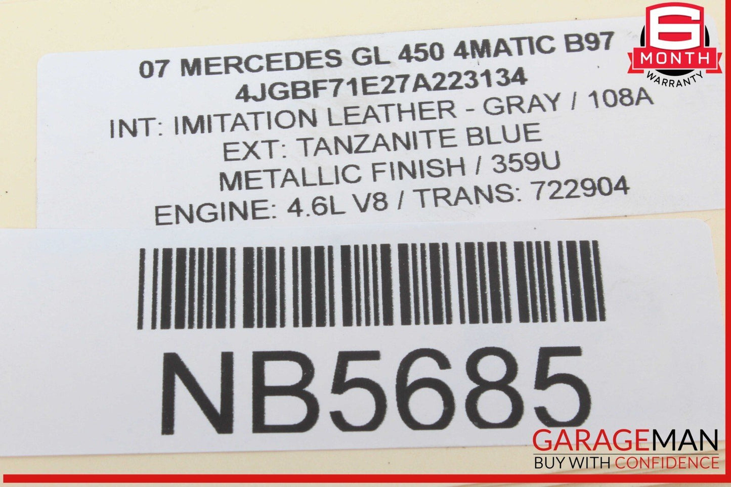 07-12 Mercedes X164 GL450 4MATIC 2nd Row Right Passenger Side Seat Belt OEM