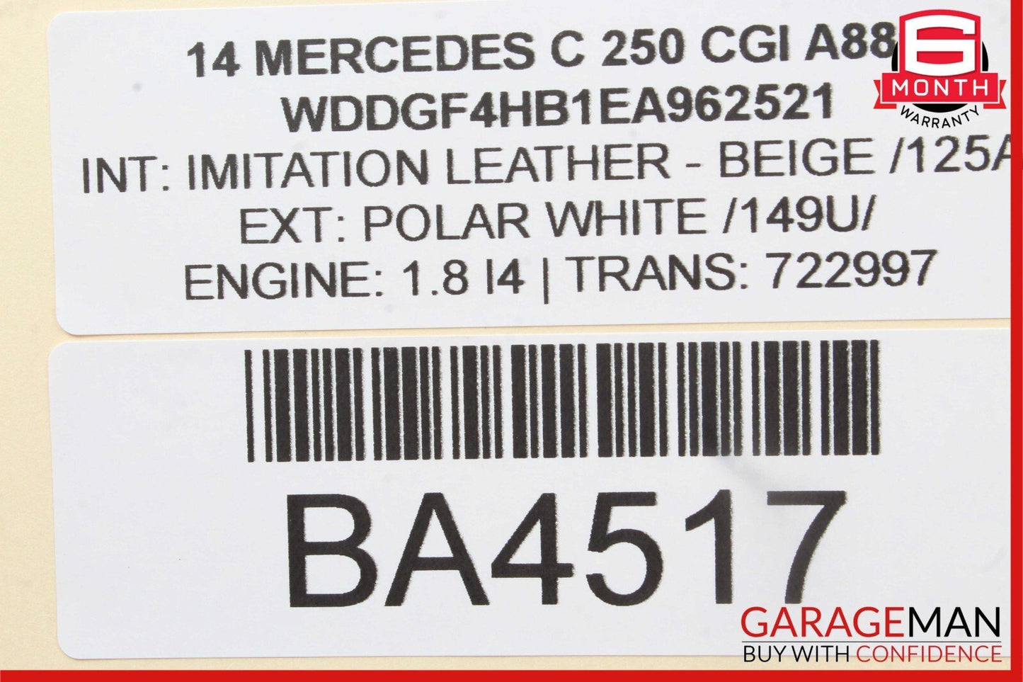 10-16 Mercedes W212 E500 E400 C300 C250 Interior Rear View Mirror Assembly Beige