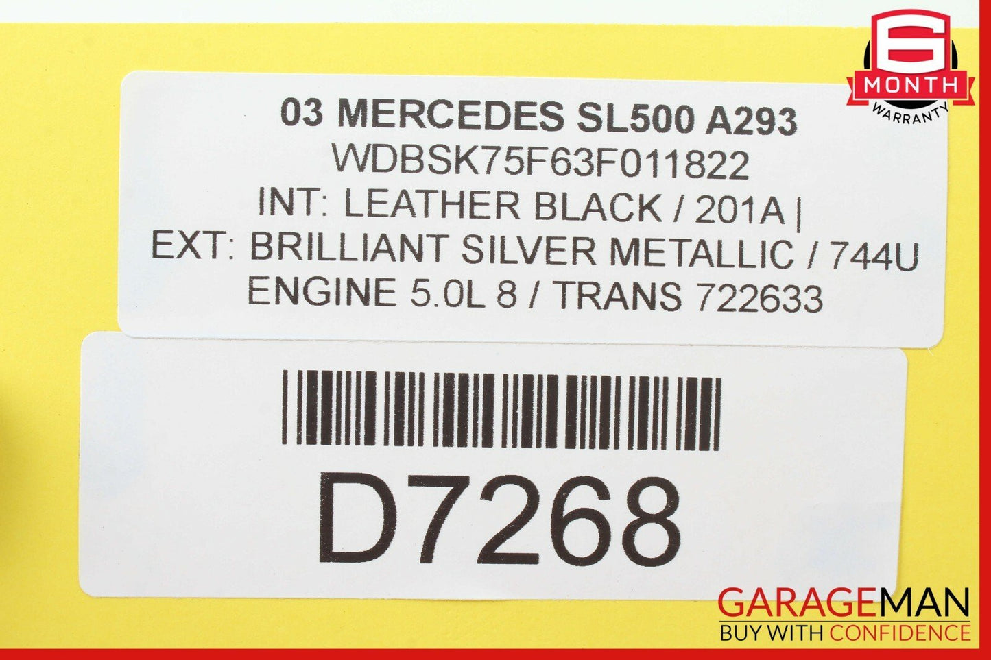 03-11 Mercedes R230 SL500 SL600 Left Convertible Roof Load Assist Cylinder OEM