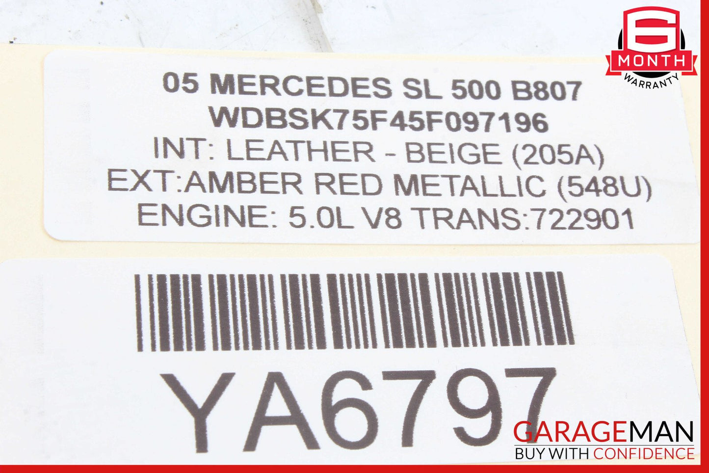 03-12 Mercedes R230 SL500 SL55 SL63 AMG Rear Left Trunk Lock Frame Cylinder OEM