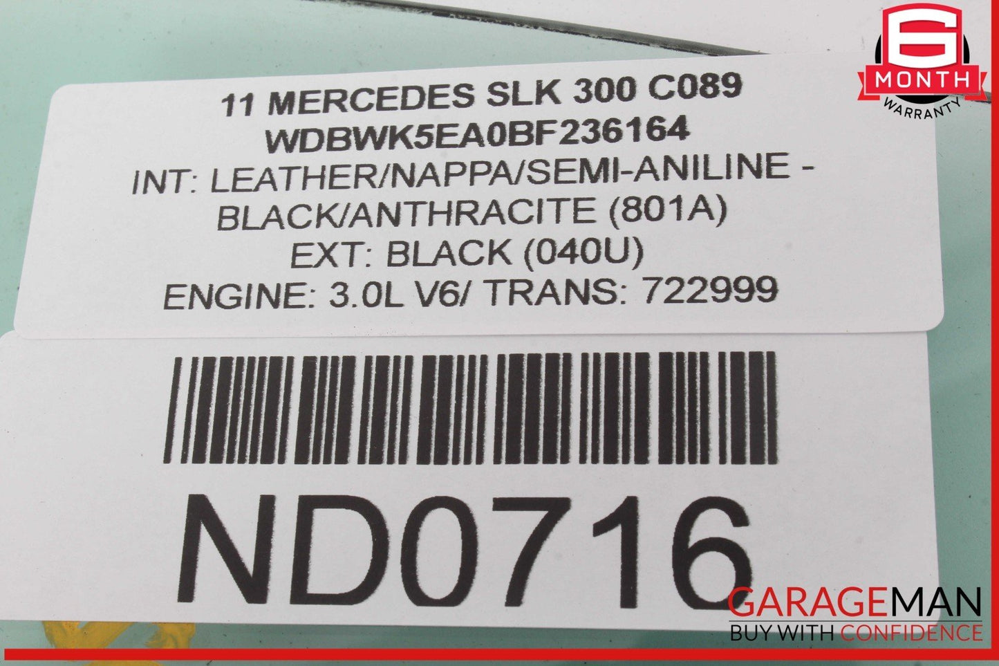 05-11 Mercedes R171 SLK300 Rear Left Side Door Quarter Window Glass OEM