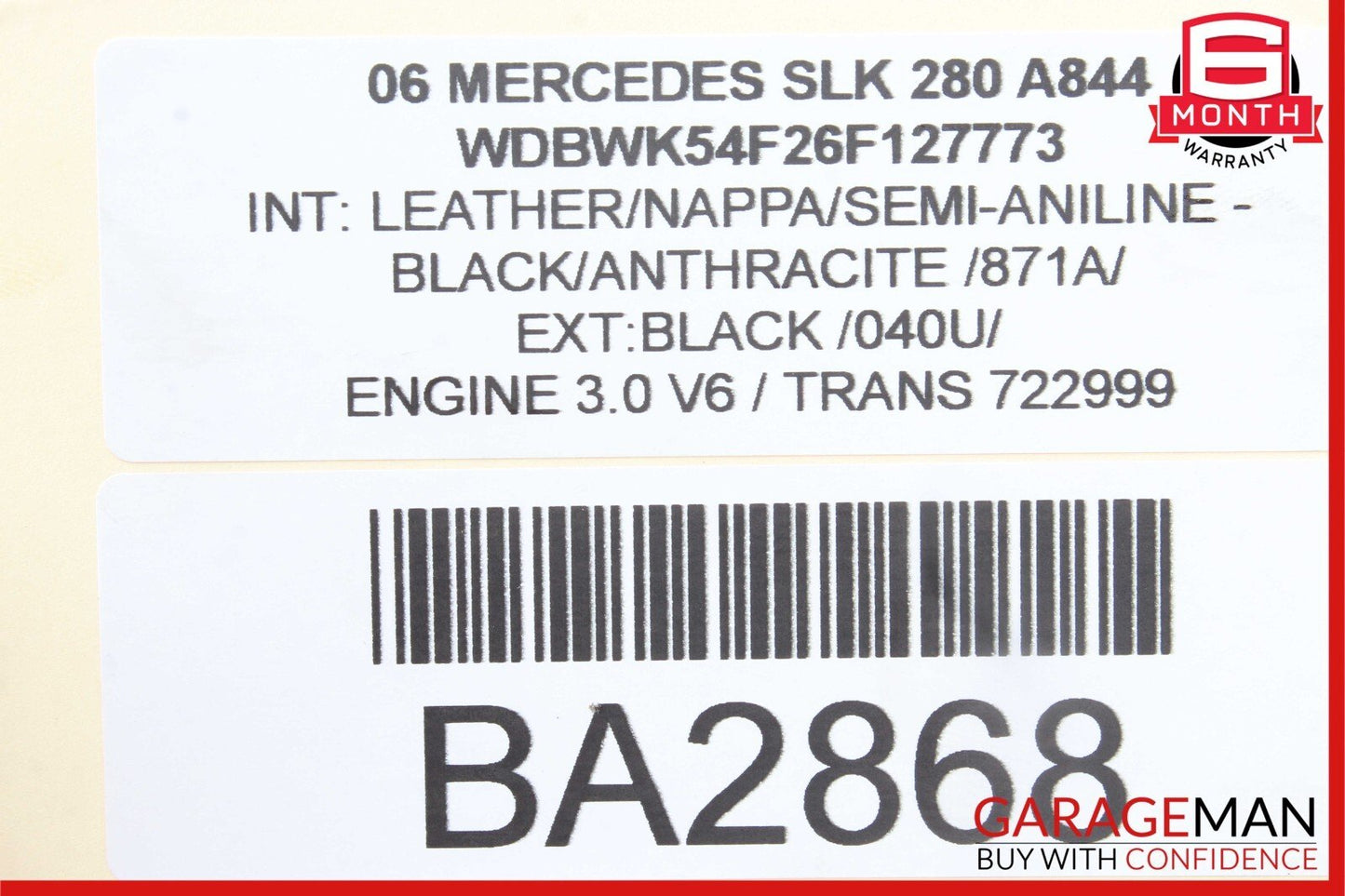 05-11 Mercedes R171 SLK280 Rear Left Convertible Roof Top Trunk Lid Cylinder