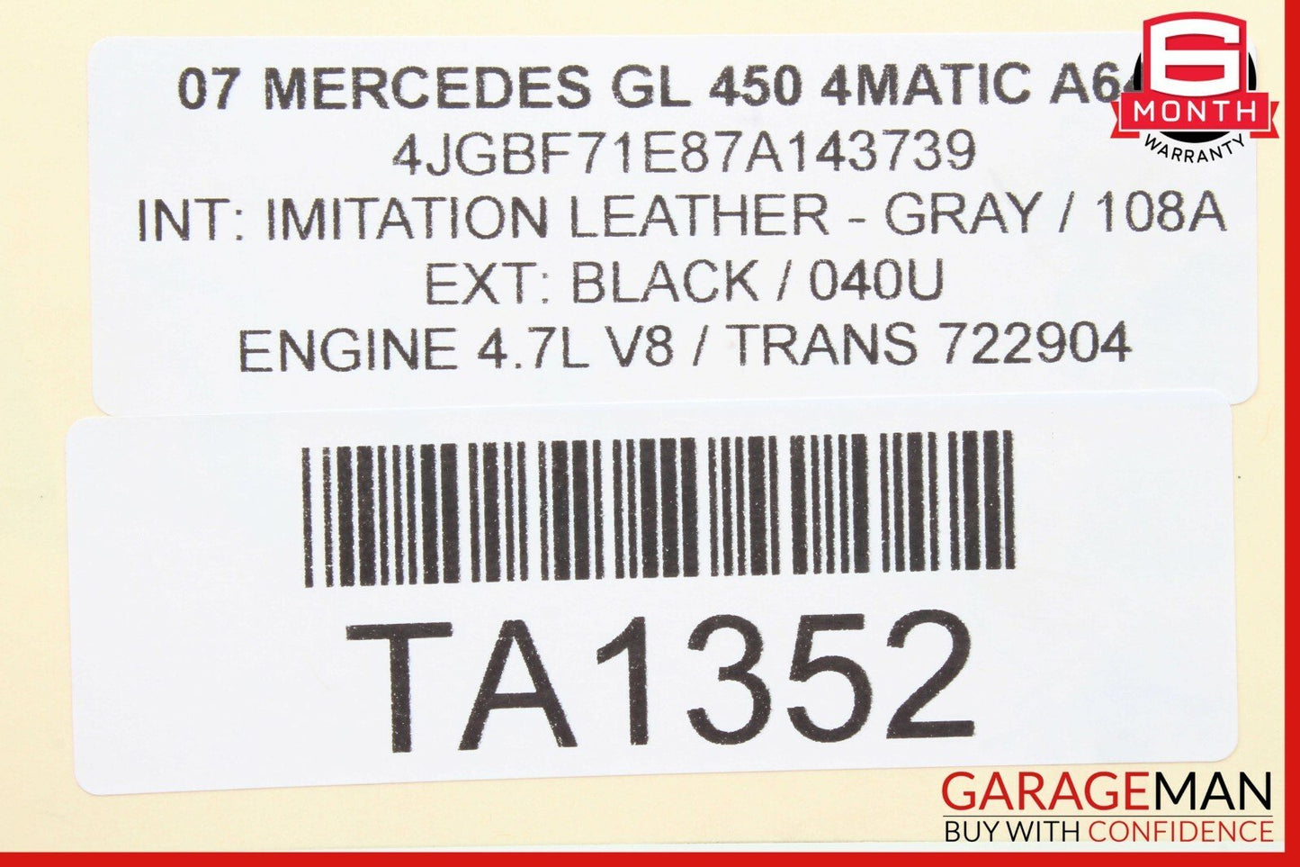 07-12 Mercedes X164 GL450 Rear Right / Left 3rd Row Seat Headrest Head Rest Gray