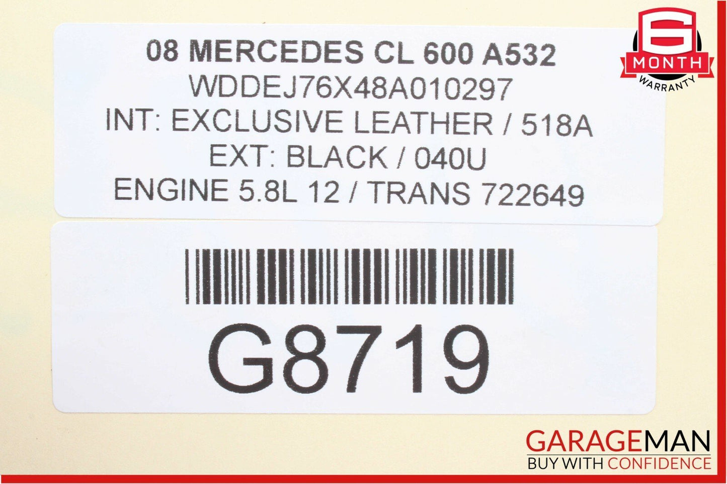 03-13 Mercedes CL600 S600 SL600 V12 M275 Engine Piston & Connecting Rod Assembly