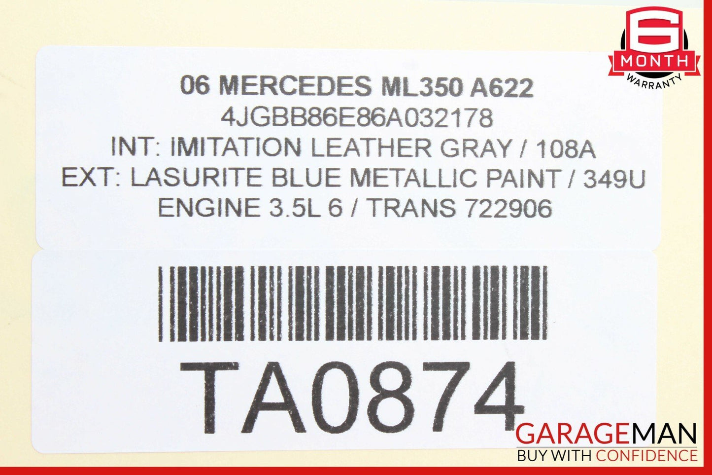 06-08 Mercedes W164 ML350 Front Right or Left Seat Head Rest Headrest Gray OEM