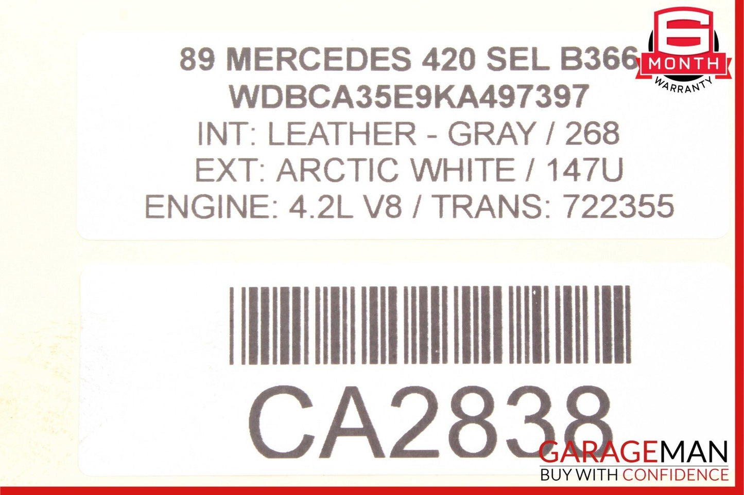 86-91 Mercedes W126 420SEL Rear Right Side Interior Door Handle OEM