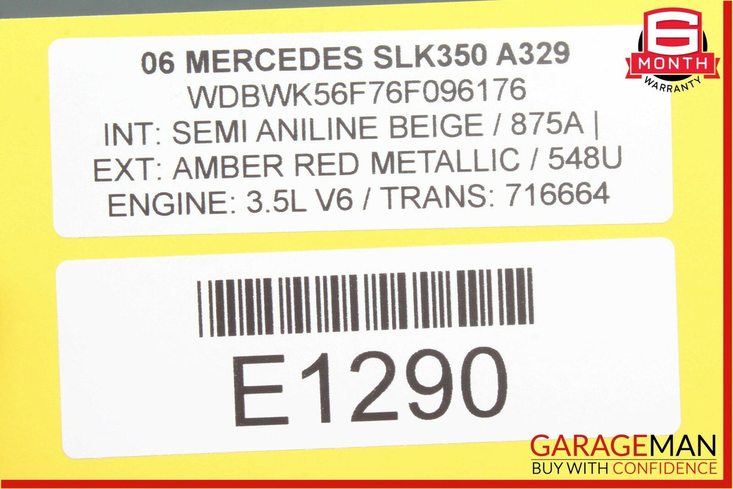 05-11 Mercedes R171 SLK350 Front Right Passenger Sun Visor Sunvisor Shade Black