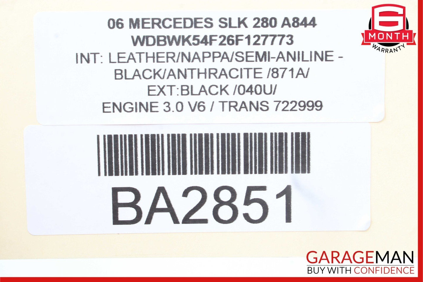 05-11 Mercedes R171 SLK280 SLK300 Front Left / Right Seat Headrest Head Rest