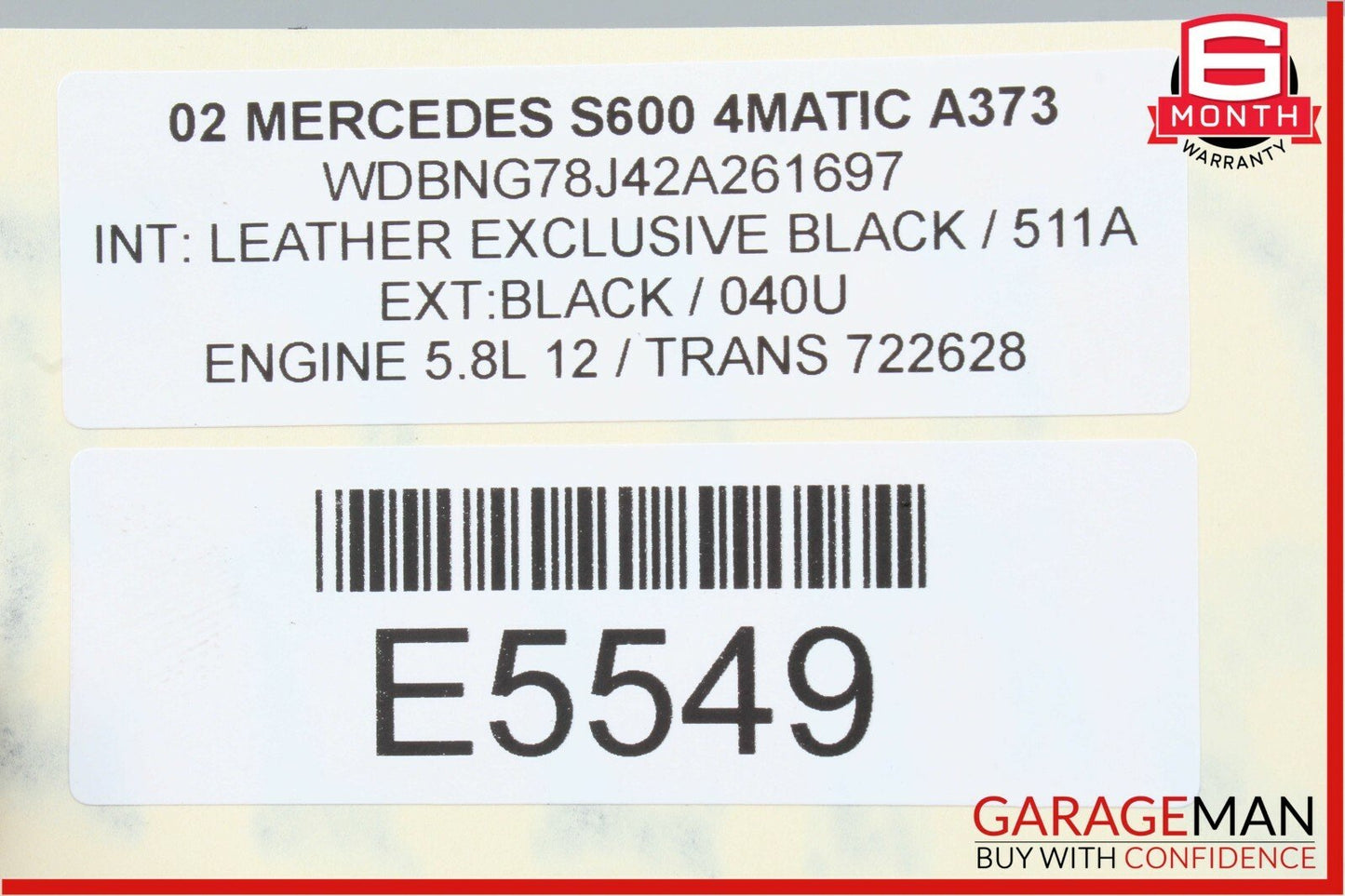 01-02 Mercedes W220 S600 CL600 Auto Trans Automatic Transmission Assembly 722628