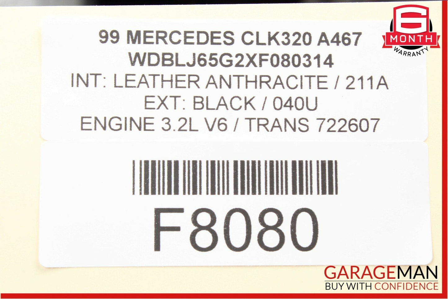 98-03 Mercedes W208 CLK320 Front Right or Left Seat Head Rest Headrest Black OEM