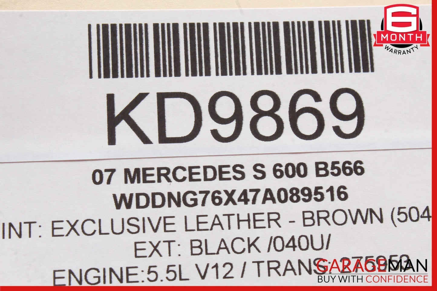07-09 Mercedes W221 S600 S65 AMG Rear Right / Left Seat Headrest Head Rest Brown