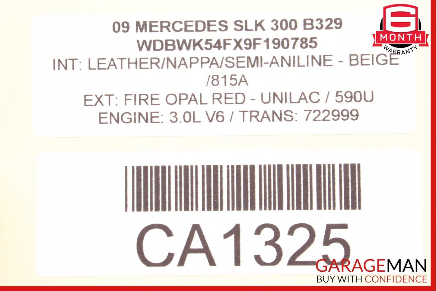 05-11 Mercedes R171 SLK280 SLK300 Front Left Side Sun Visor Sunvisor Shade Cover