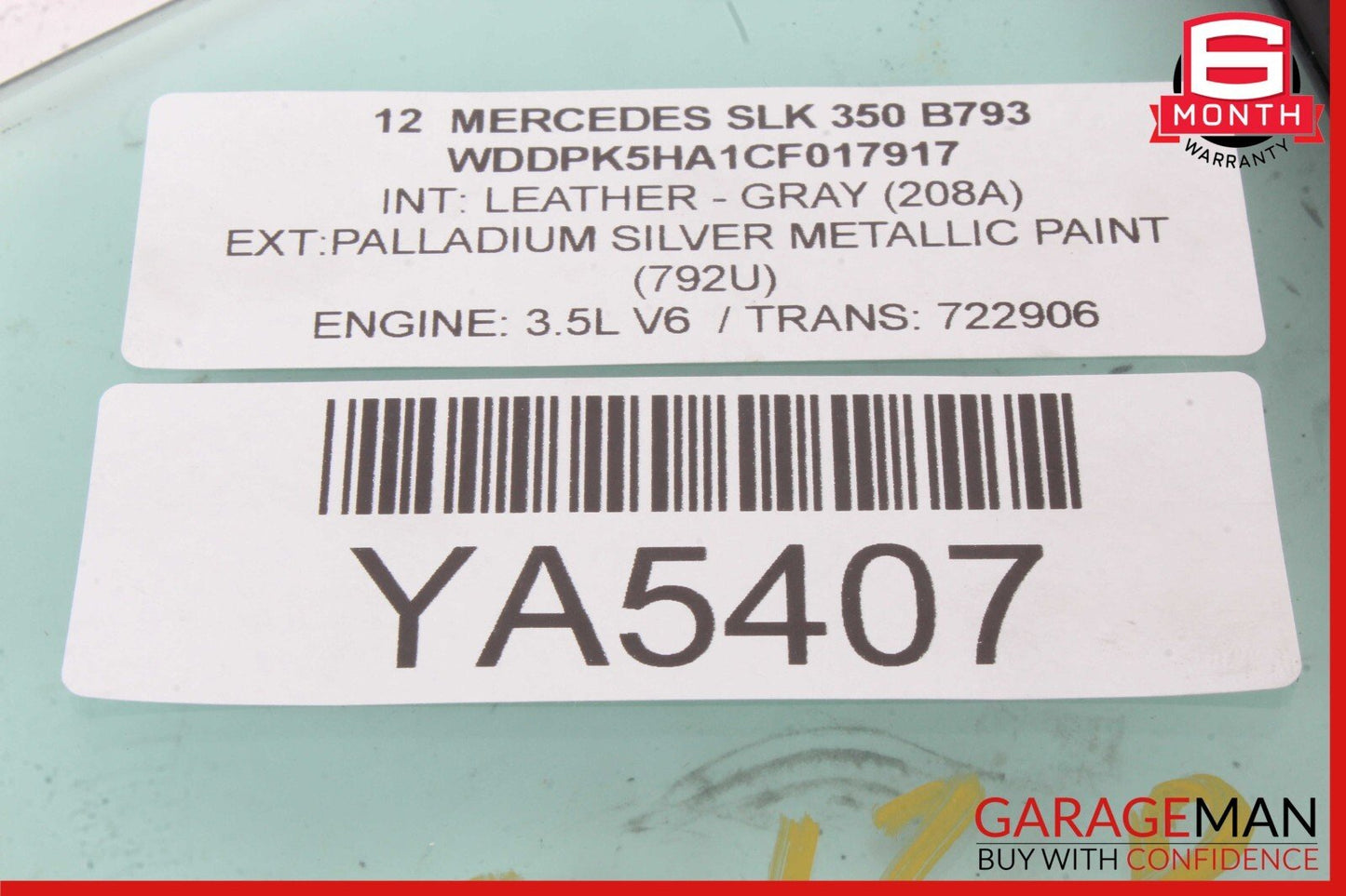 12-20 Mercedes R172 SLK350 Rear Right Side Door Quarter Window Glass OEM