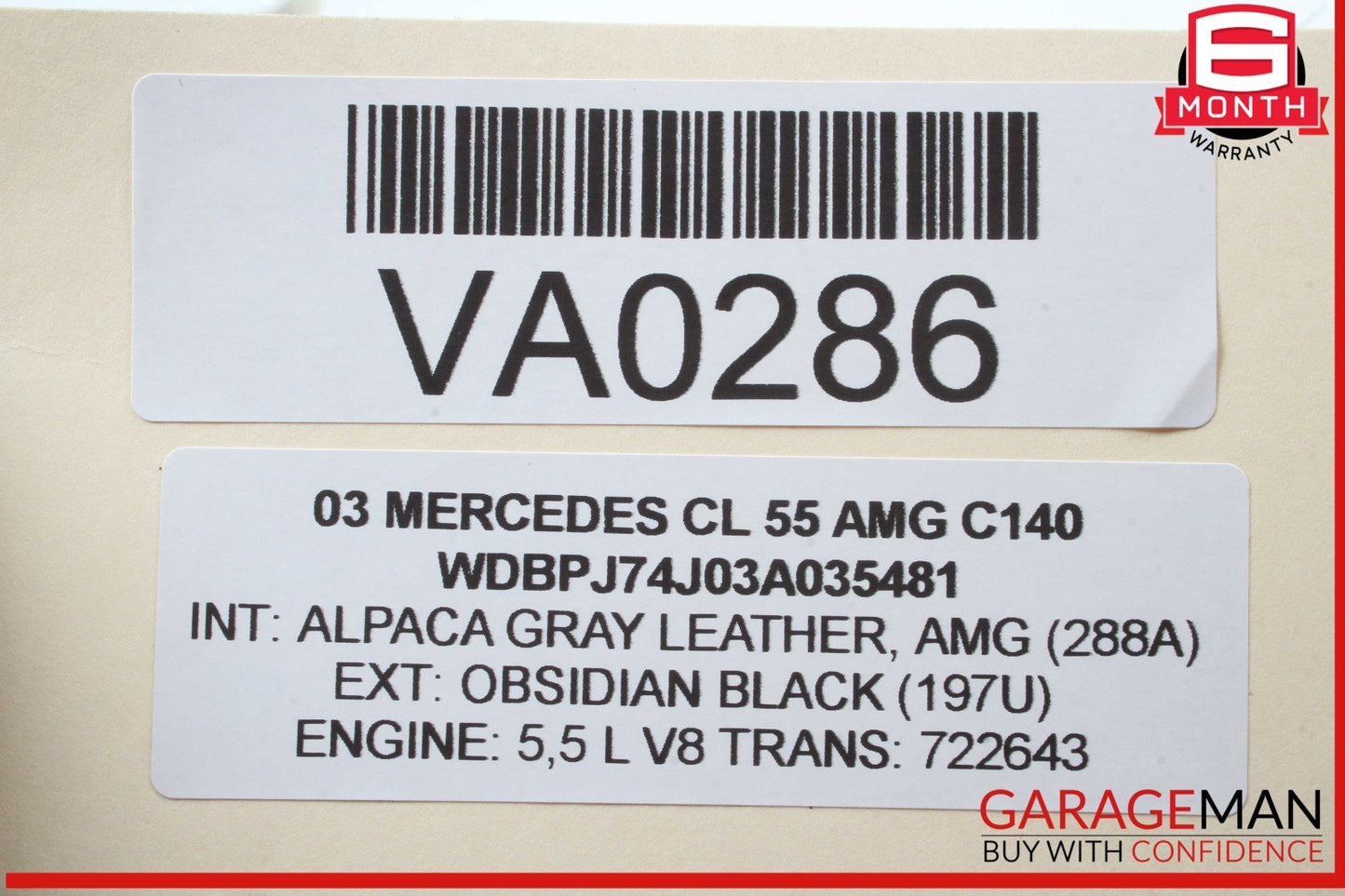 00-06 Mercedes W215 CL55 AMG CL500 Right Side Roof Curtain Airbag Air Bag OEM