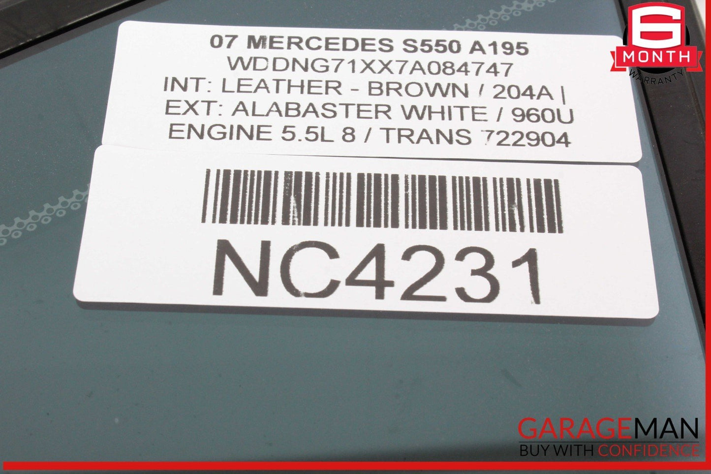 07-13 Mercedes W221 S550 S63 AMG Rear Right Passenger Side Quarter Window Glass