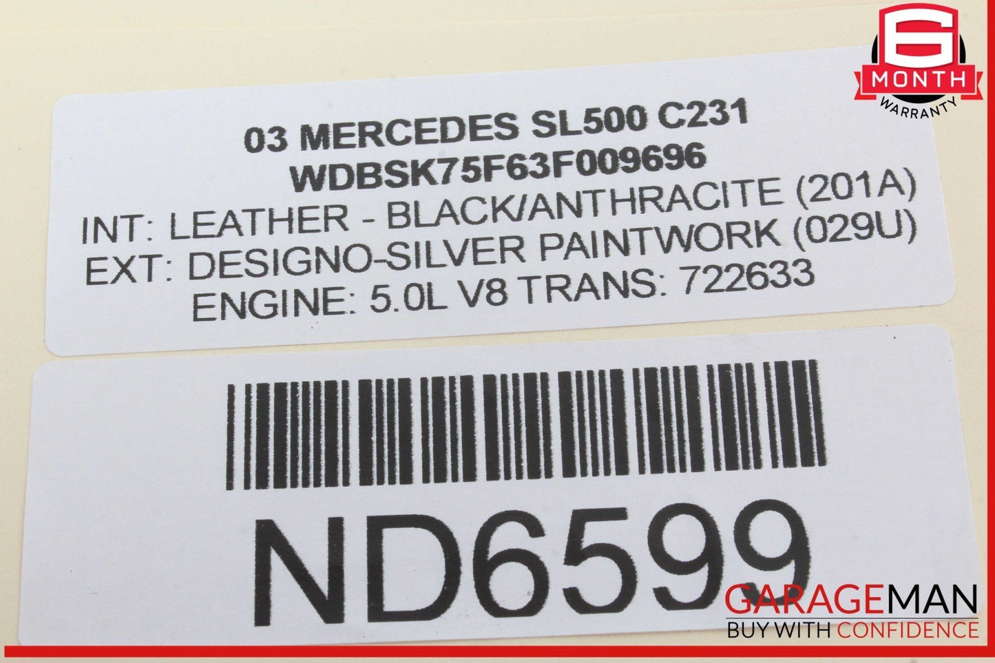 03-12 Mercedes R230 SL500 Convertible Left Main Top Drive Lift Cylinder OEM