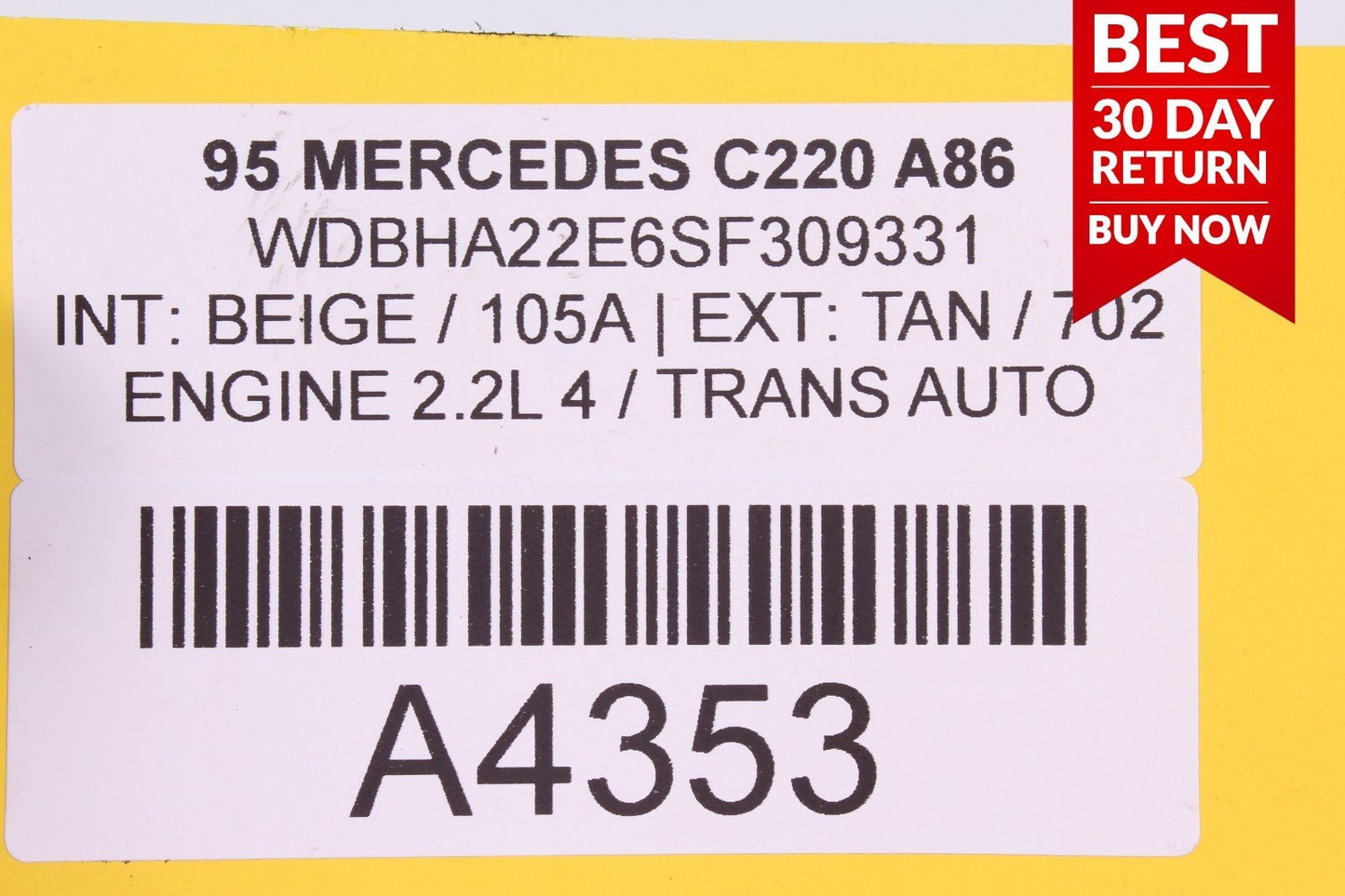 94-00 Mercedes W202 C220 Rear Right Passenger Side Door Quarter Window Glass A86