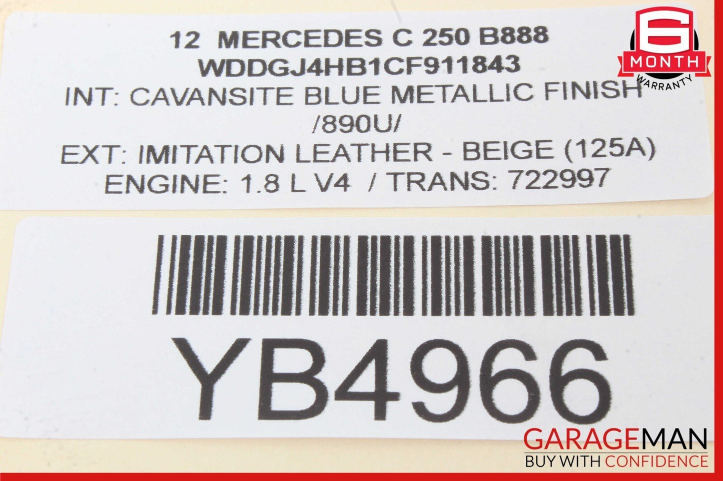 12-14 Mercedes W204 C250 C350 C63 Coupe Roof Curtain Air Bag Right Side OEM