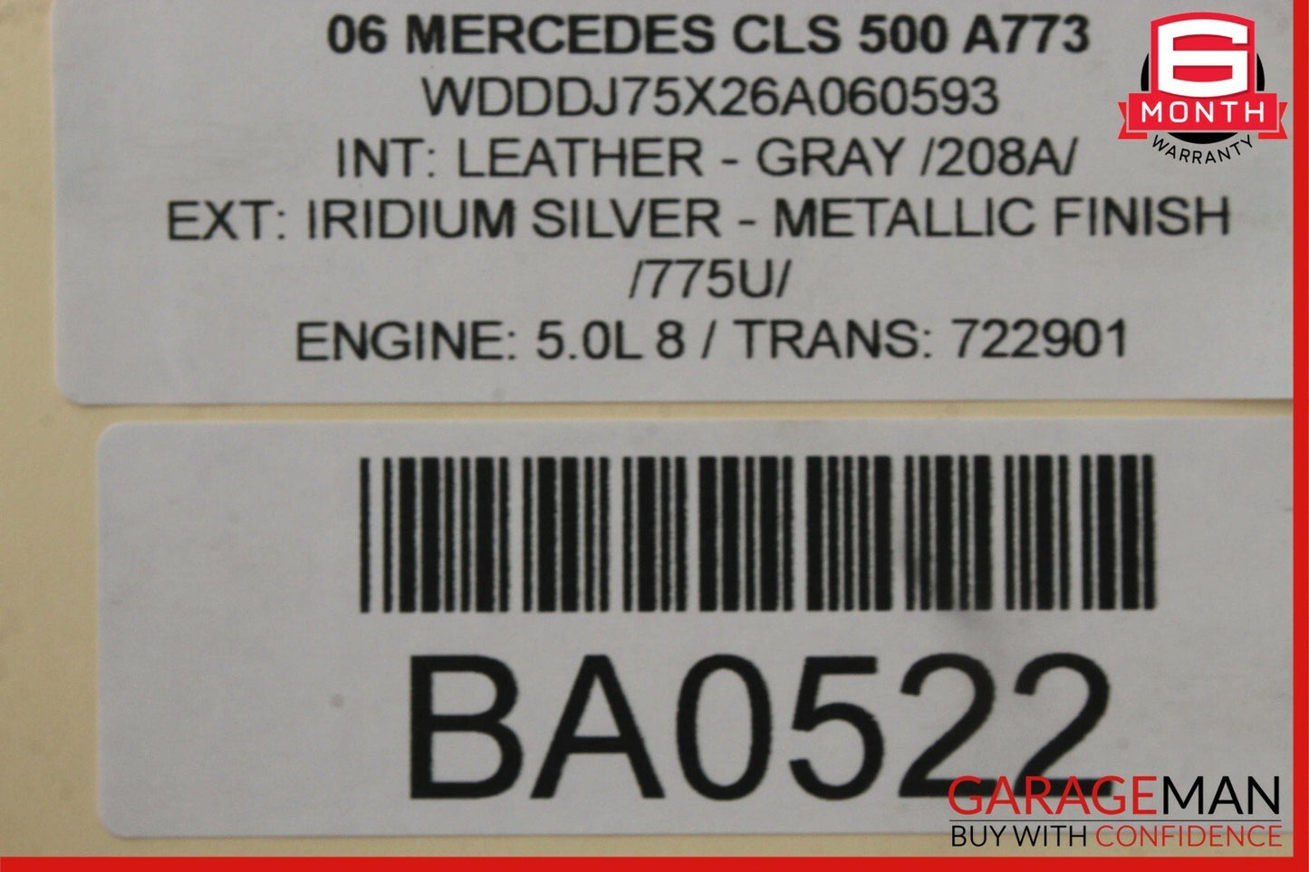 06-11 Mercedes W219 CLS500 Front Right or Left Seat Headrest Head Rest Gray