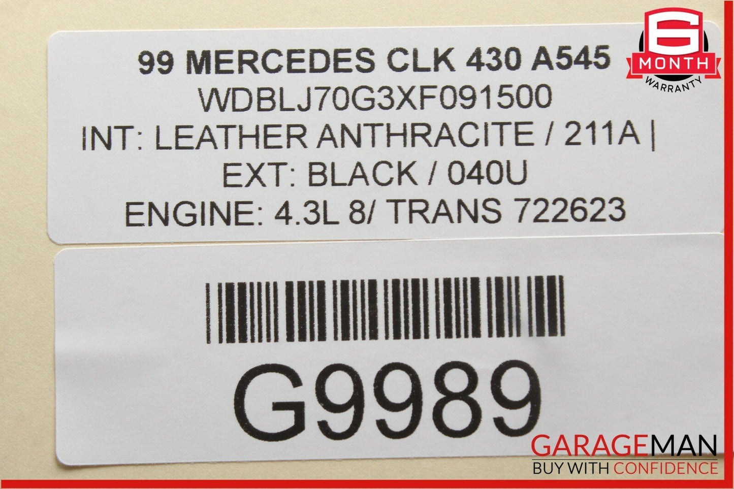 98-03 Mercedes W208 CLK320 CLK430 Rear Right Inner Taillight Tail Light Lamp