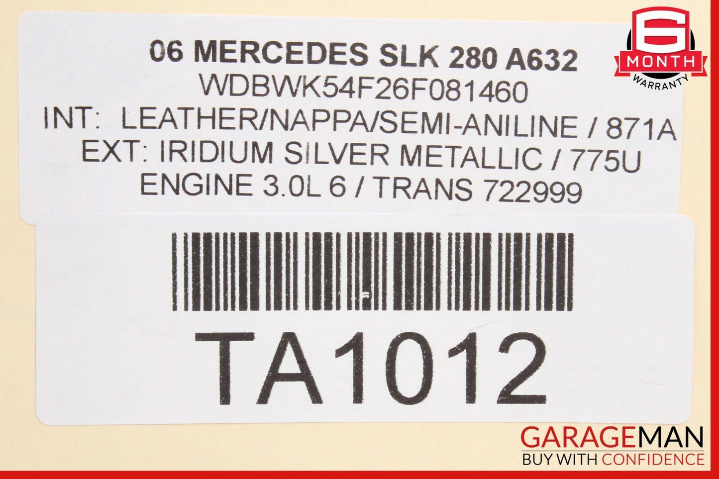 05-11 Mercedes R171 SLK280 Rear Left Convertible Roof Top Trunk Lid Cylinder