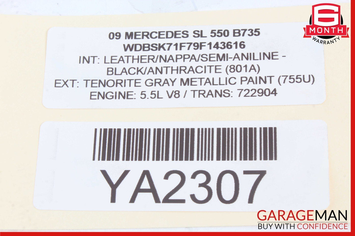 09-12 Mercedes R230 SL550 SL63 AMG Headrest Head Rest Left or Right Side OEM