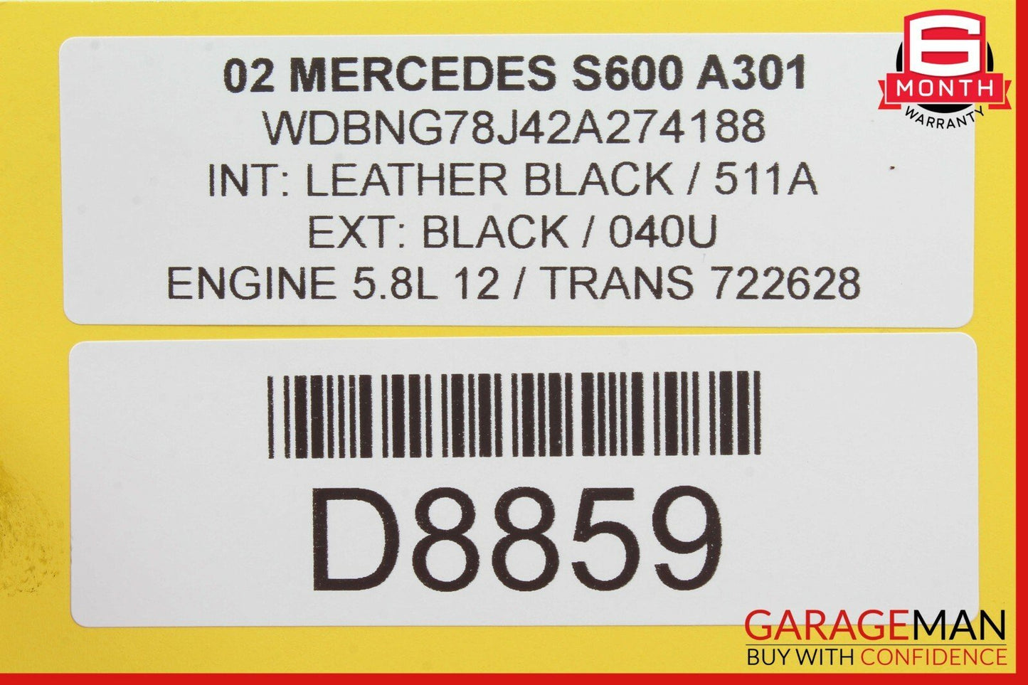 01-02 Mercedes W215 S600 CL600 Engine Motor Right Cylinder Head 1370161601 94k