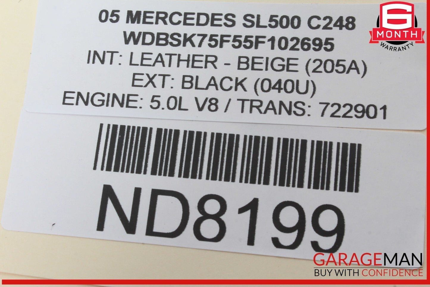 03-12 Mercedes R230 SL500 SL55 Convertible Top Left Load Assist Cylinder OEM